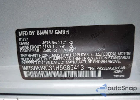 2017 BMW M3 from USA, damaged, VIN WBS8M9C31H5G85413